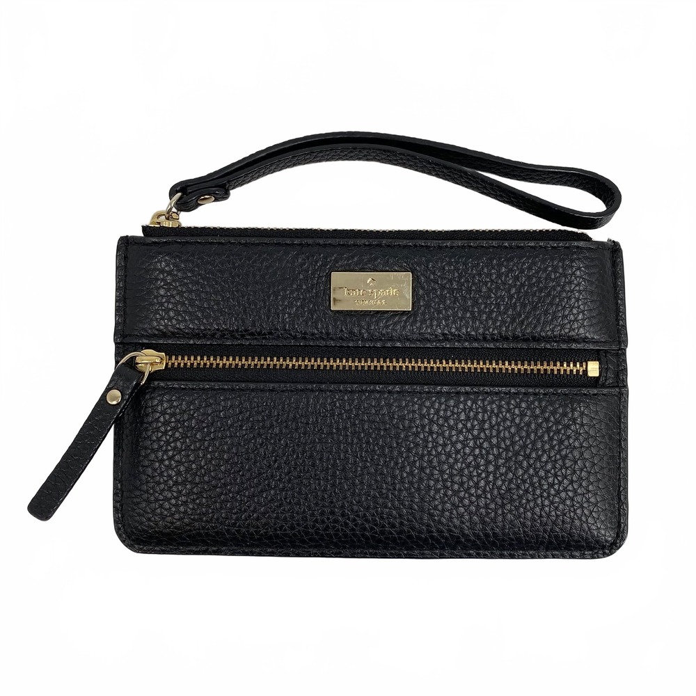 Kate Spade Black Leather Wristlet | Black Leather Clutch Size OS